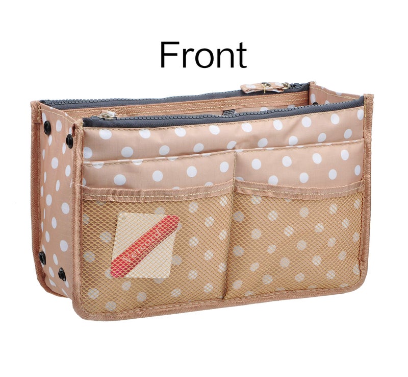 Vercord Updated Purse Handbag Organizer Insert Liner Bag in Bag 13 Pockets Beige Dot Small - Image 4